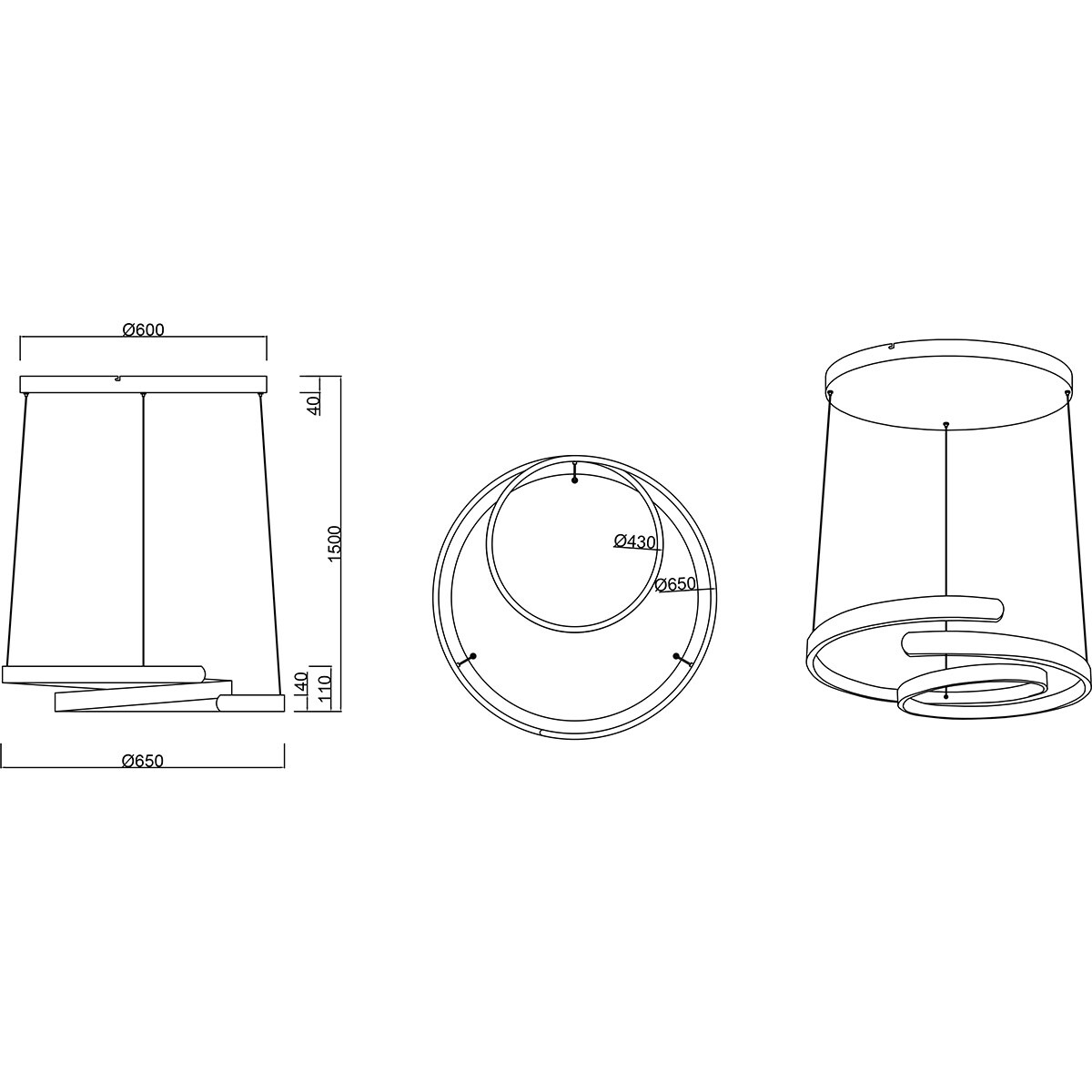 Suspension LED - Trion Renie - 68W - Blanc Chaud 3000K - Dimmable - Rond - Café - Métal