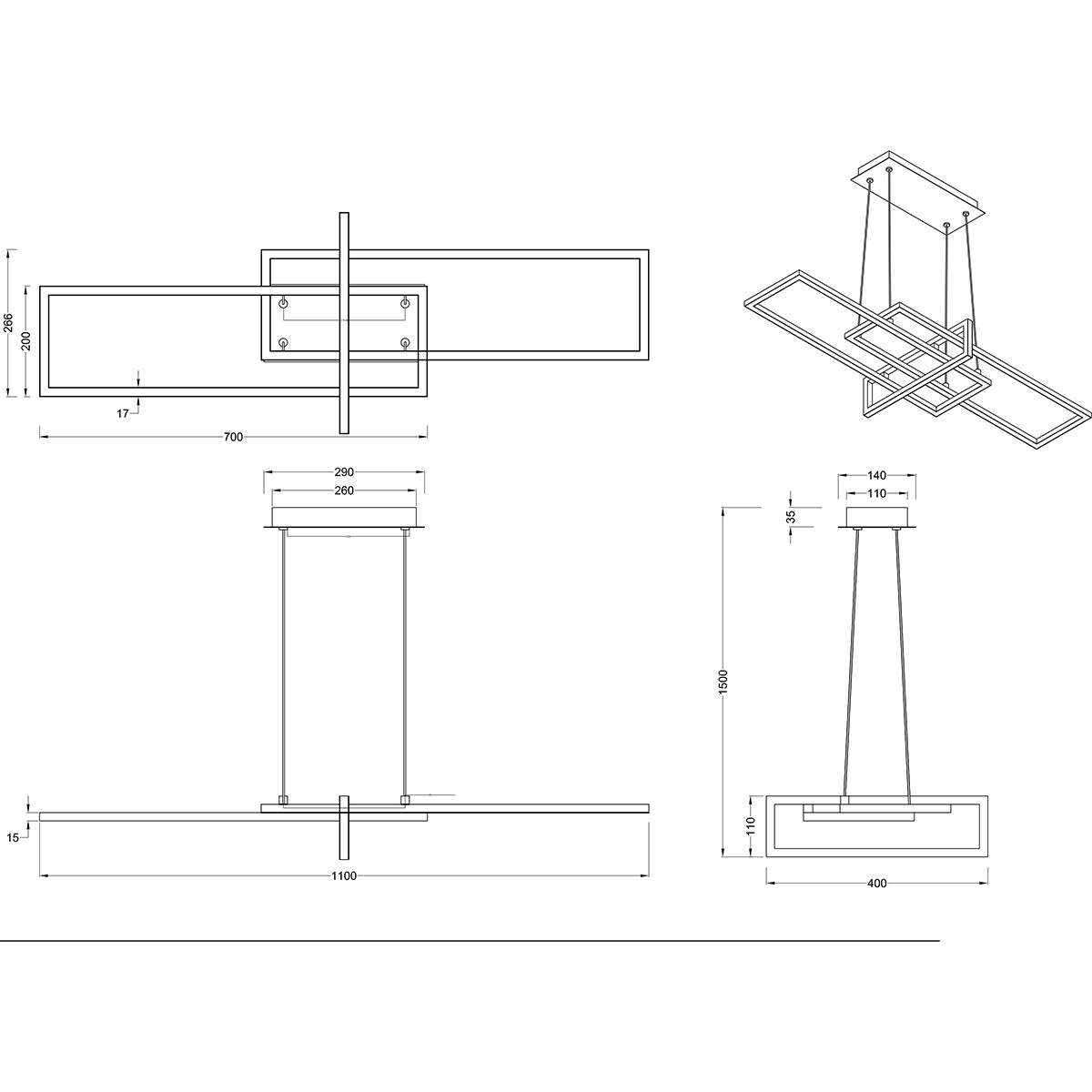 Suspension LED - Trion Salana - 34W - Blanc Chaud 3000K - Dimmable - Rectangle - Mat Blanc - Aluminium