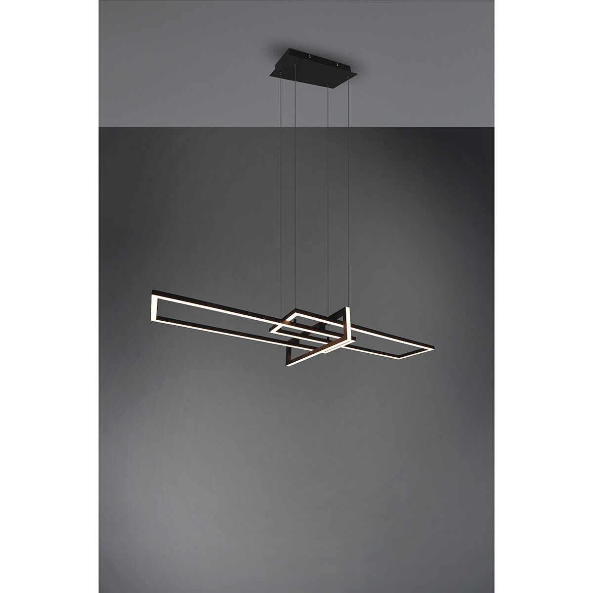 Suspension LED - Trion Salana - 34W - Blanc Chaud 3000K - Dimmable - Rectangle - Mat Noir - Aluminium