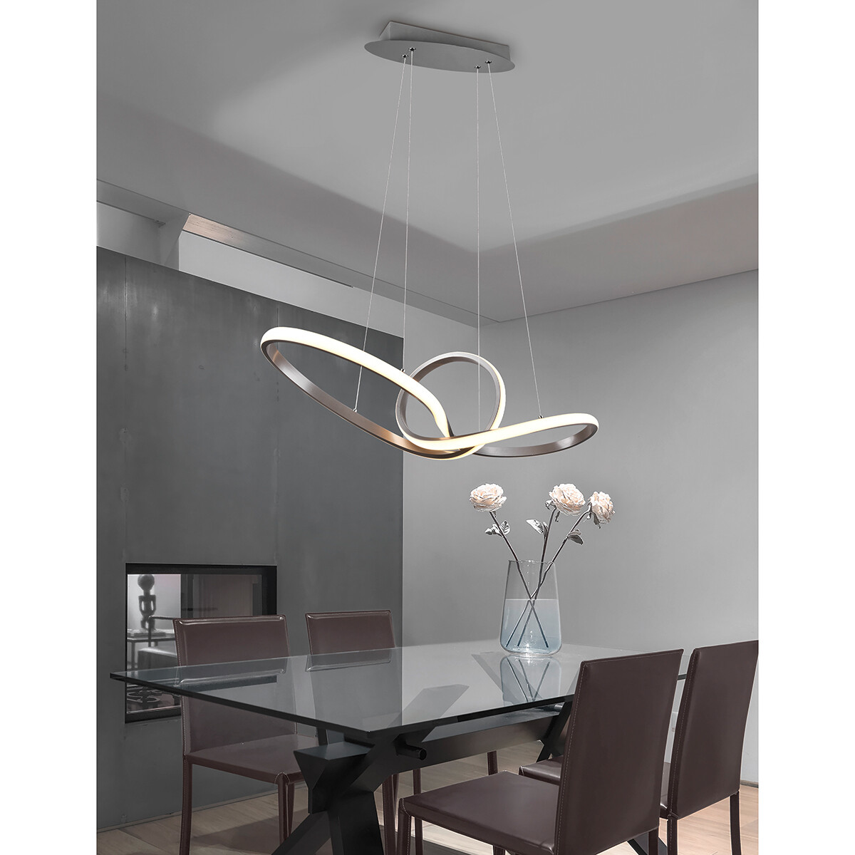 Suspension LED - Trion Sonso - 28W - Blanc Chaud 3000K - Dimmable - Rond - Mat Nickel - Aluminium