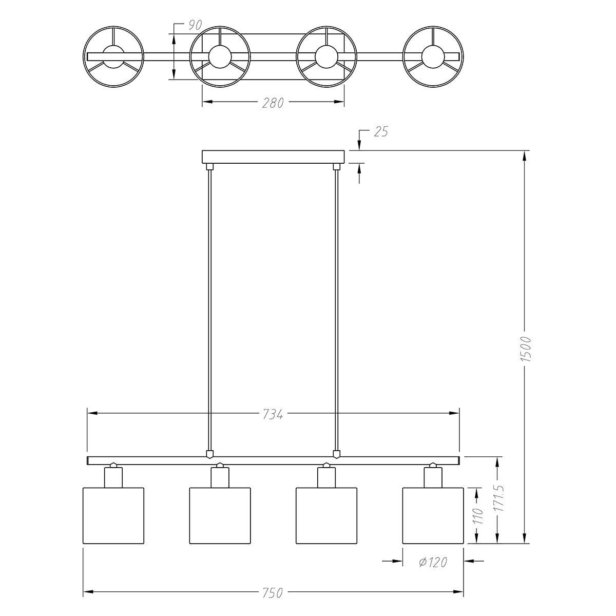 Suspension LED - Trion Torry - Douille E14 - Rectangle - Mat Nickel - Aluminium