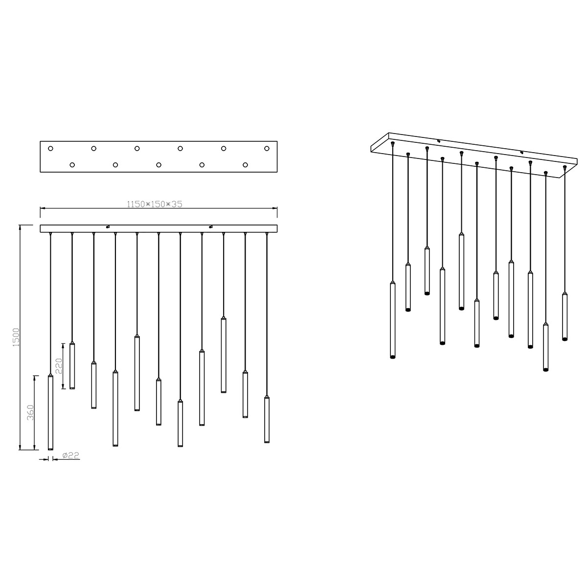 Suspension LED - Trion Tular - 22W - Blanc Chaud 3000K - Dimmable - Rectangle - Mat Blanc - Aluminium