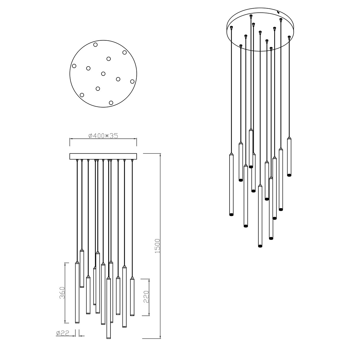 Suspension LED - Trion Tular - 22W - Blanc Chaud 3000K - Dimmable - Rond - Mat Blanc - Aluminium