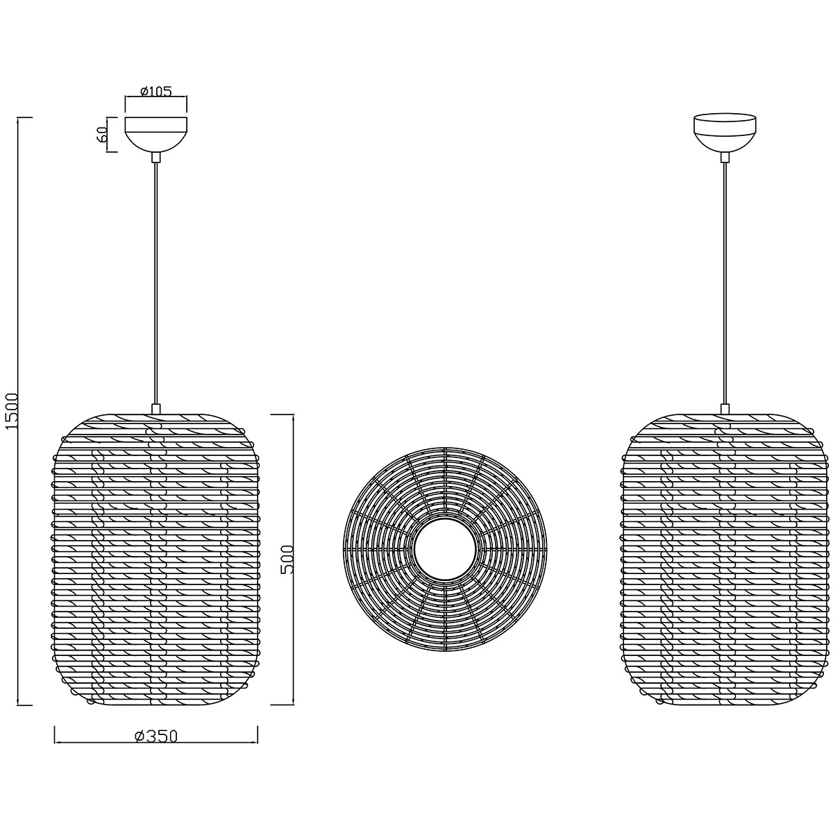 Suspension LED - Trion Tuna XL - Douille E27 - 1-lumière - Rond - Mat Noir - Aluminium