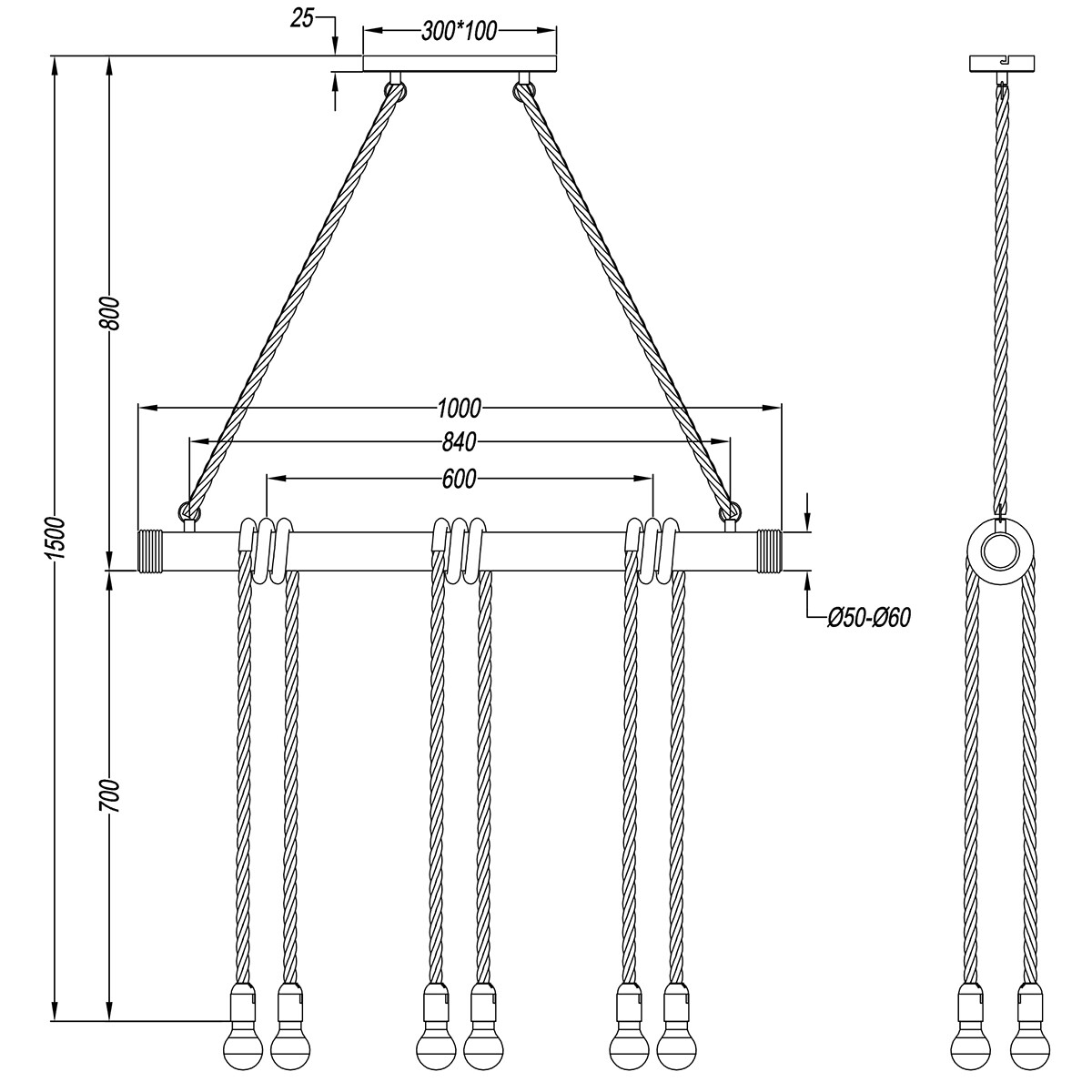 Suspension LED - Trion Wolmi - Douille E27 - Rectangle - Mat Brun - Bois