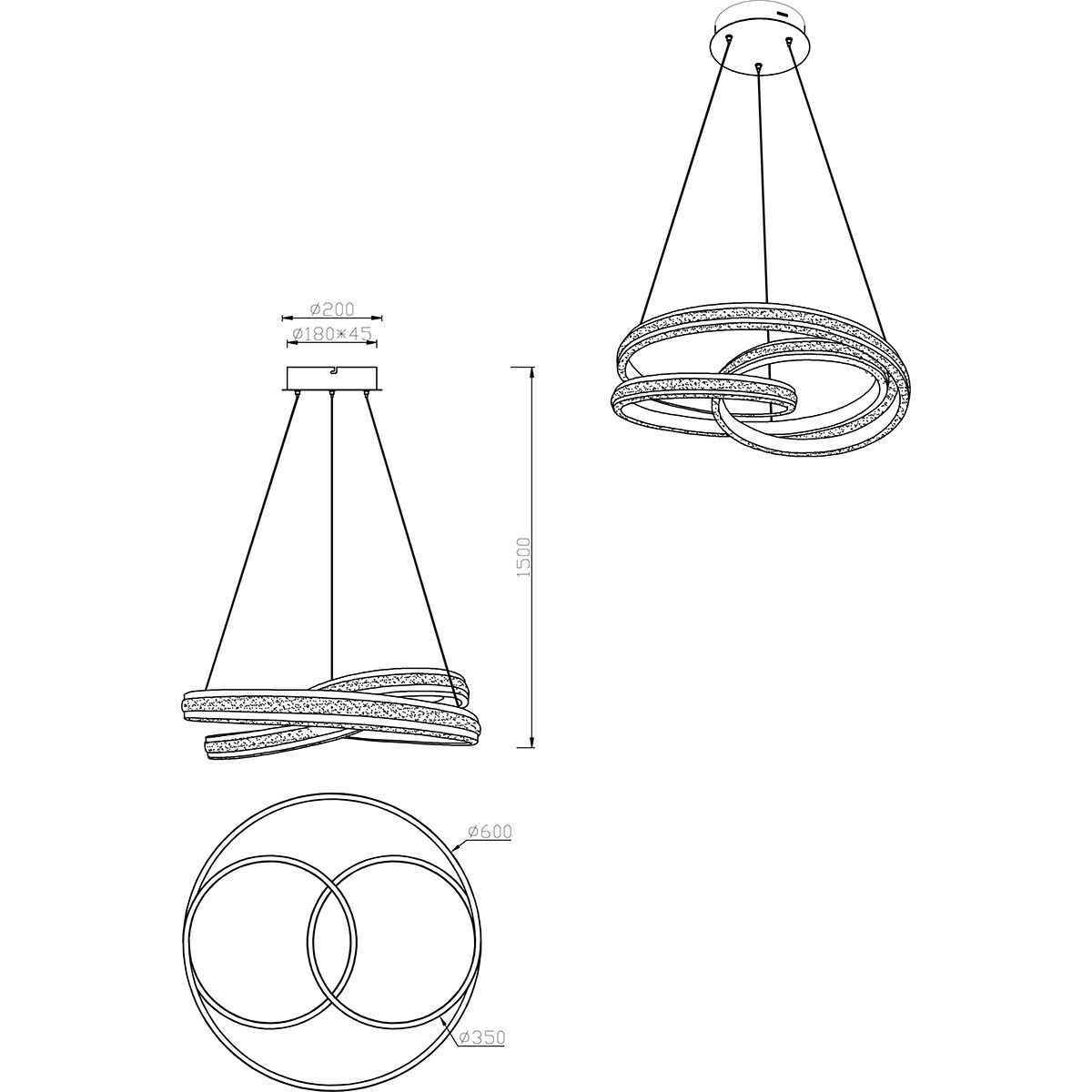 Suspension LED - Trion Yarino - 60W - Couleur de lumière ajustable - Dimmable - Rond - Mat Nickel - Aluminium