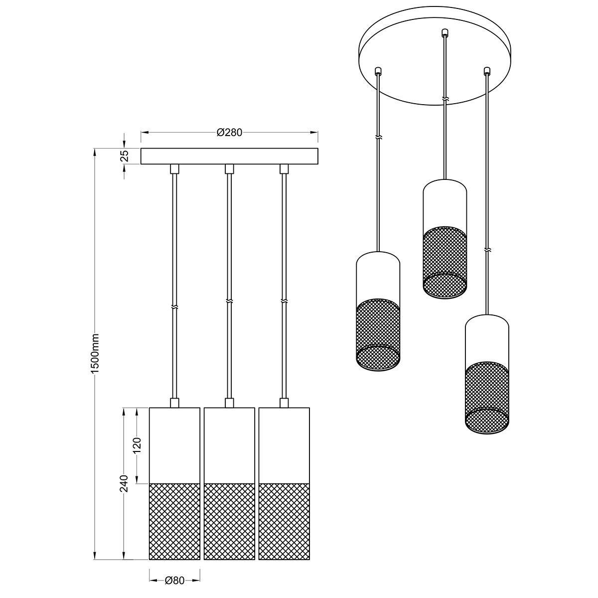 Suspension LED - Trion Yosh - Douille E27 - 3-lumières - Rond - Mat Noir - Aluminium