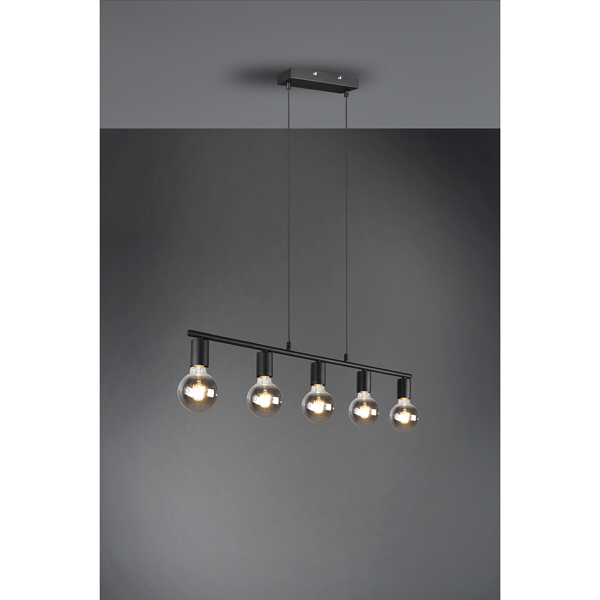 Suspension LED - Trion Zuncka - Douille E27 - 5-lumières - Rectangle - Mat Noir - Aluminium