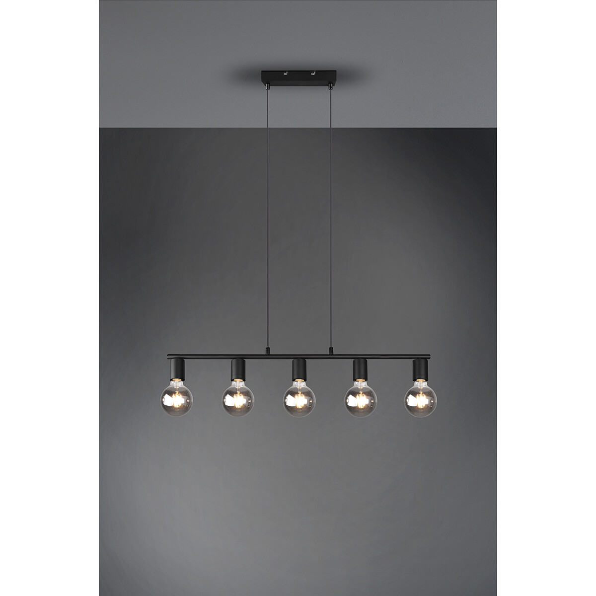 Suspension LED - Trion Zuncka - Douille E27 - 5-lumières - Rectangle - Mat Noir - Aluminium