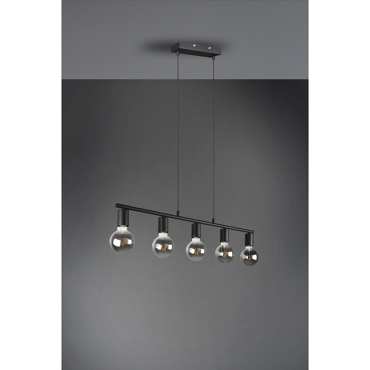 Suspension LED - Trion Zuncka - Douille E27 - 5-lumières - Rectangle - Mat Noir - Aluminium