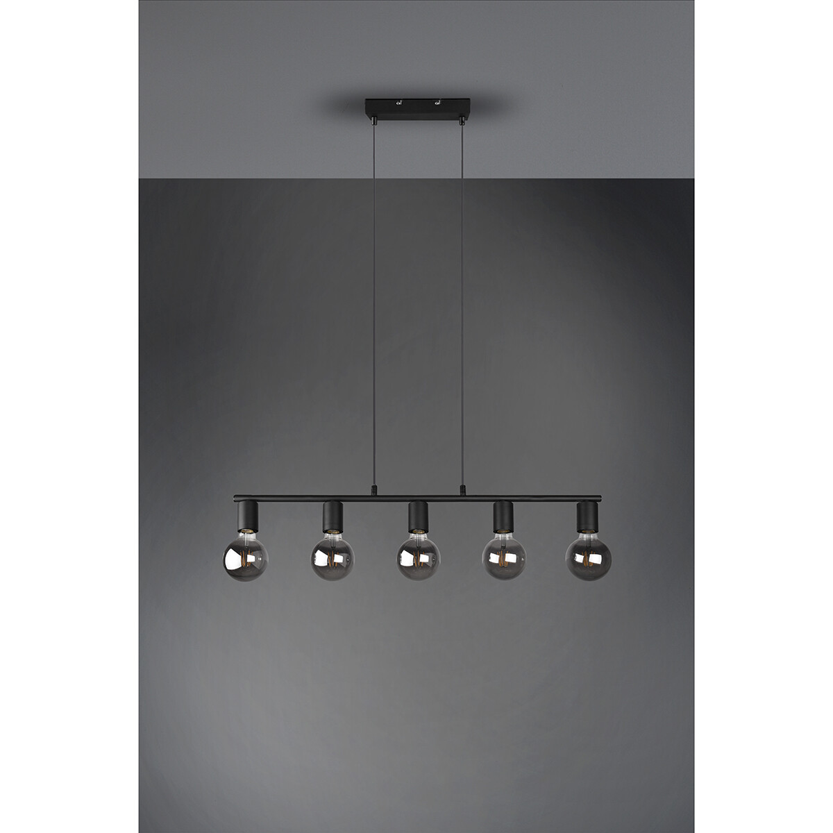 Suspension LED - Trion Zuncka - Douille E27 - 5-lumières - Rectangle - Mat Noir - Aluminium