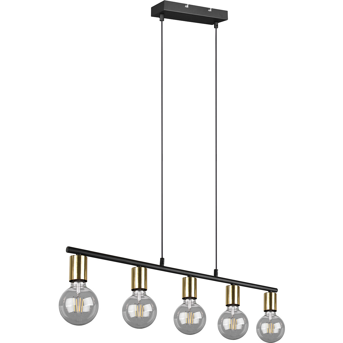 Suspension LED - Trion Zuncka - Douille E27 - 5-lumières - Rectangle - Mat Noir/Or - Aluminium