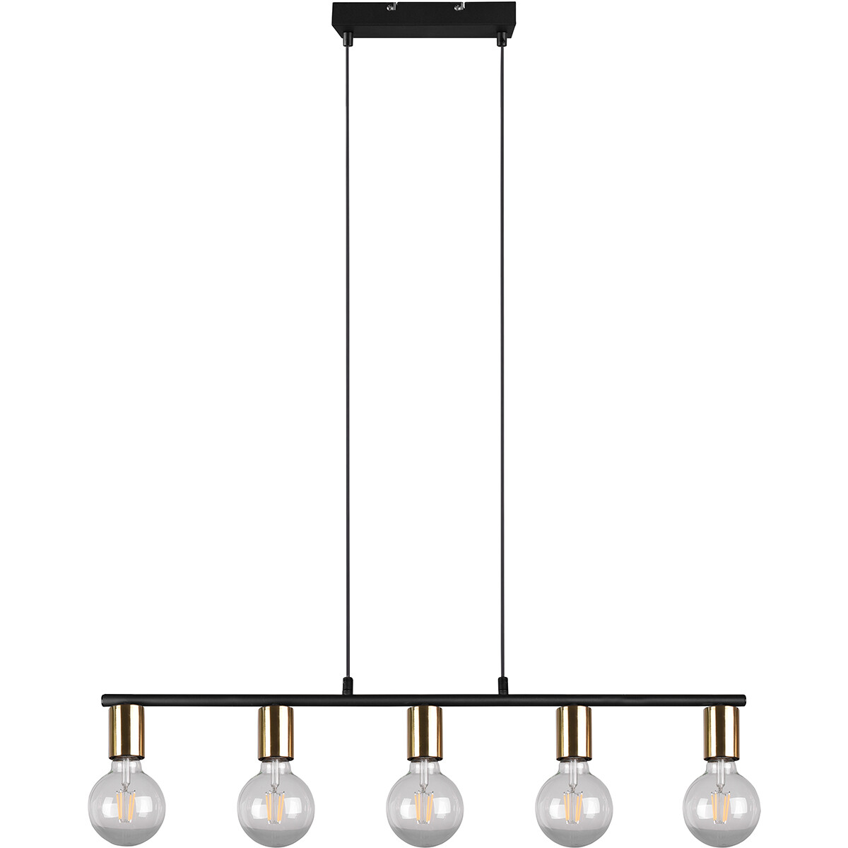 Suspension LED - Trion Zuncka - Douille E27 - 5-lumières - Rectangle - Mat Noir/Or - Aluminium