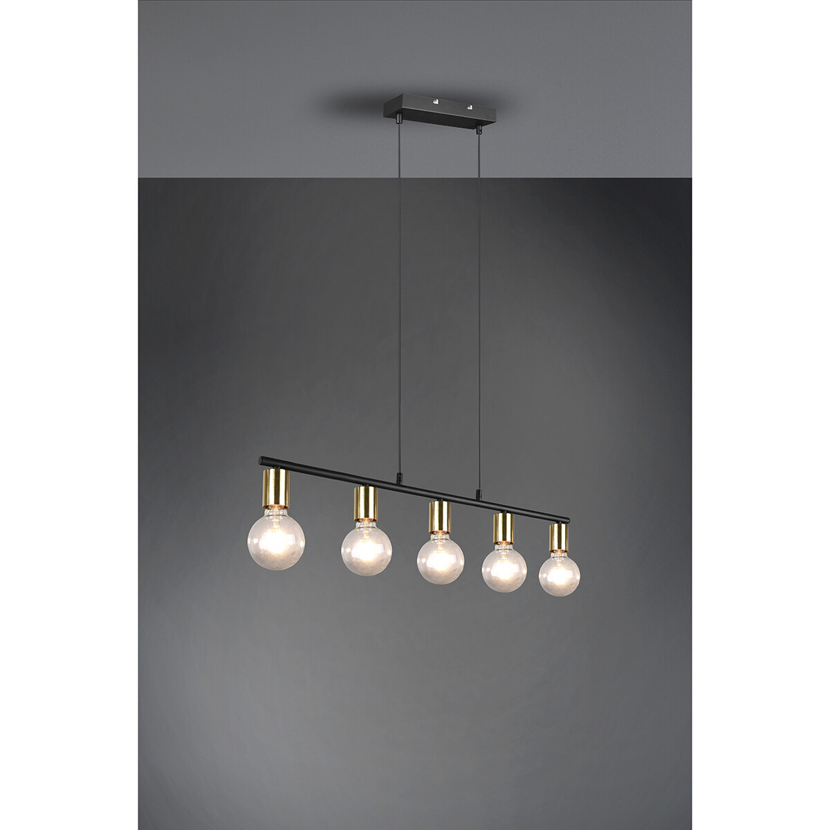 Suspension LED - Trion Zuncka - Douille E27 - 5-lumières - Rectangle - Mat Noir/Or - Aluminium