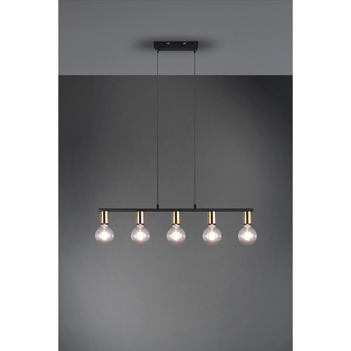 Suspension LED - Trion Zuncka - Douille E27 - 5-lumières - Rectangle - Mat Noir/Or - Aluminium