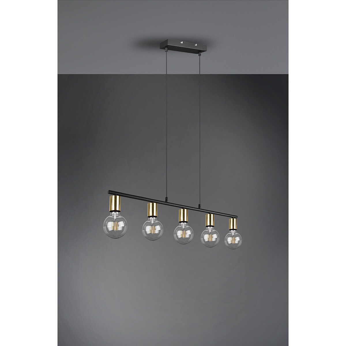 Suspension LED - Trion Zuncka - Douille E27 - 5-lumières - Rectangle - Mat Noir/Or - Aluminium