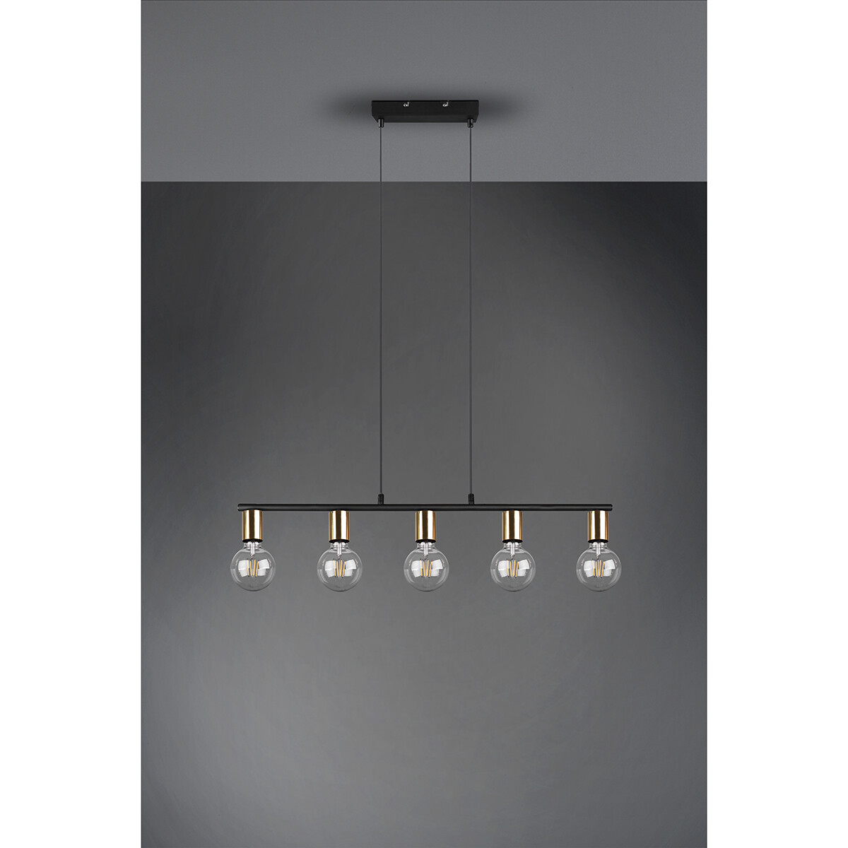 Suspension LED - Trion Zuncka - Douille E27 - 5-lumières - Rectangle - Mat Noir/Or - Aluminium