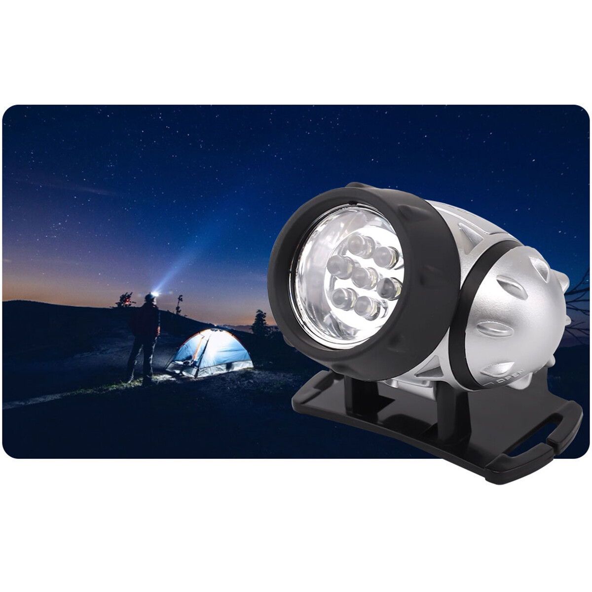 Lampe frontale LED - Aigi Heady - Étanche - 20 Mètres - Inclinable - 7 LED's - 0.54W - Argent | Remplace 6W