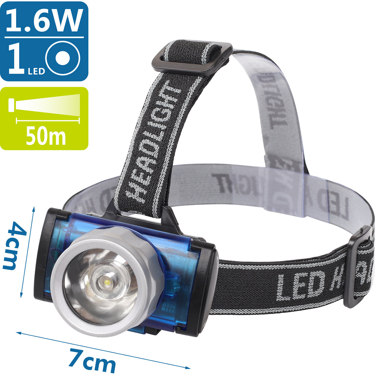 Lampe frontale LED - Aigi Scylo - Étanche - 50 Mètres - Inclinable - 1 LED - 1.6W - Noir | Remplace 7W