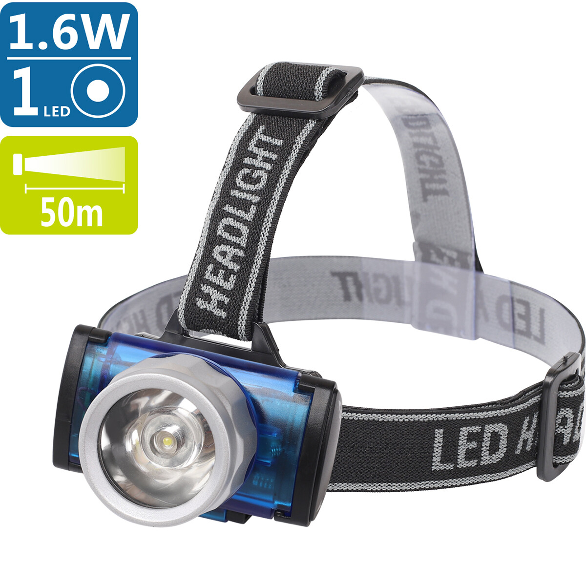 Lampe frontale LED - Aigi Scylo - Étanche - 50 Mètres - Inclinable - 1 LED - 1.6W - Noir | Remplace 7W