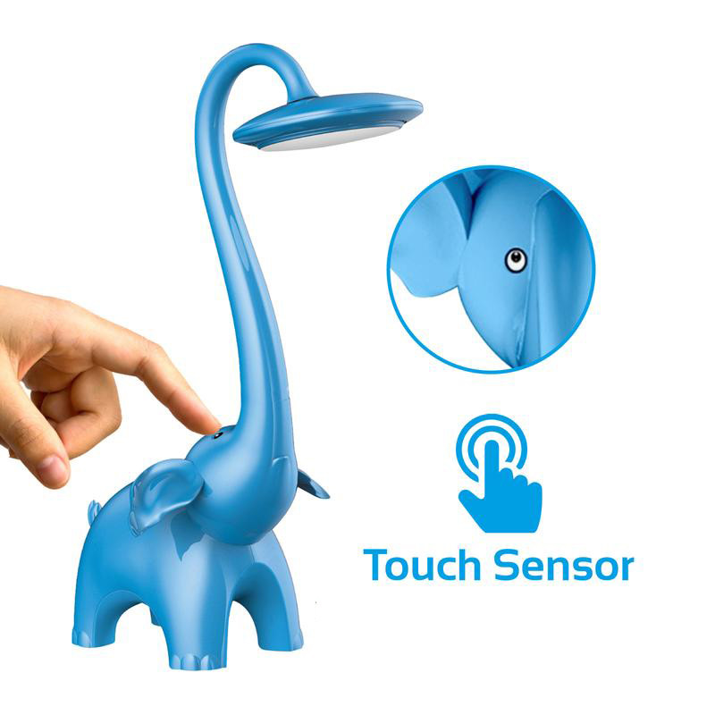 Veilleuse pour enfants LED - Lampe de Table - Éléphant - Couleur de lumière ajustable - Bleu - Touch - Dimmable