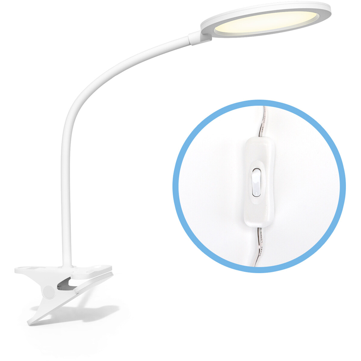 Lampe à Pince LED - Aigi Arona - 7W - Blanc Neutre 4000K - Rond - Mat Blanc - Plastique