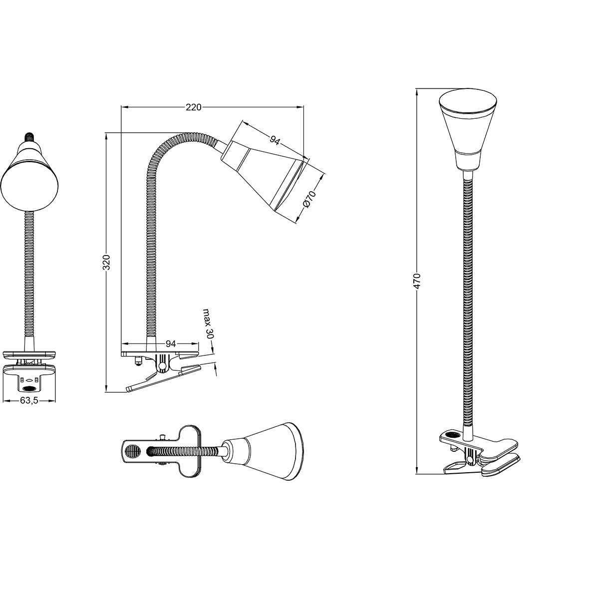 Lampe à Pince LED - Trion Arora - 3W - Blanc Chaud 3000K - Blanc Brillant - Plastique