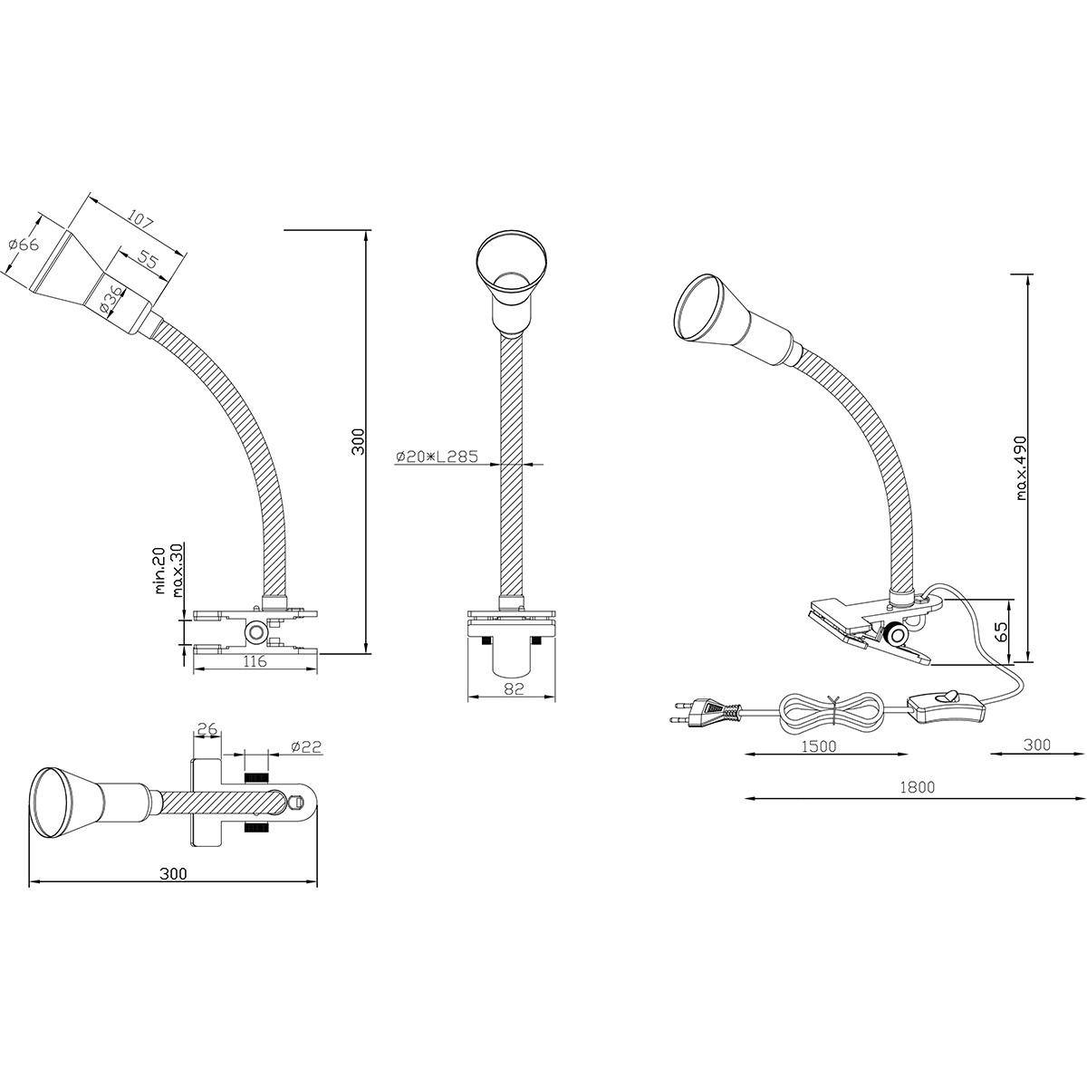 Lampe à Pince LED - Trion Fexy - Douille E14 - Gris Brillant - Plastique