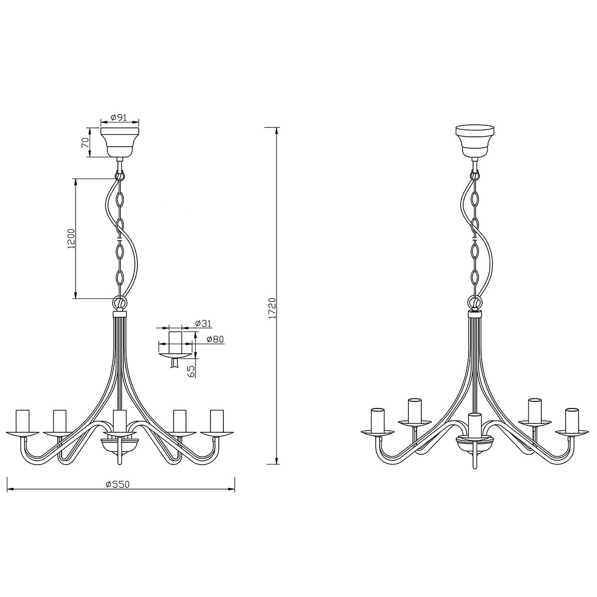 Lustre et suspension LED - Trion Kantra - Douille E14 - 5-lumières - Rond - Couleur Rouille - Aluminium