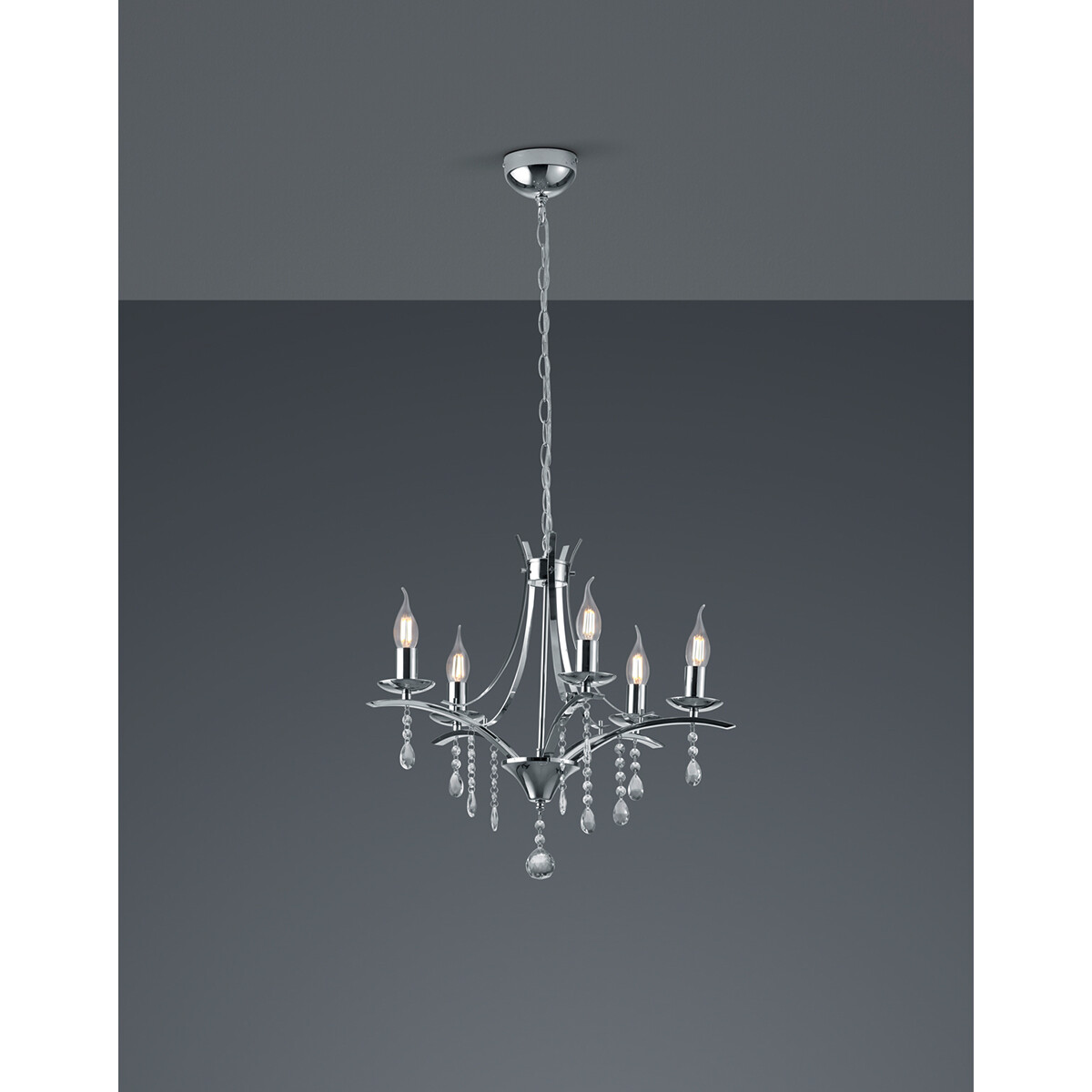 Lustre et suspension LED - Trion Lacarno - Douille E14 - 5-lumières - Rond - Mat Chrome - Aluminium