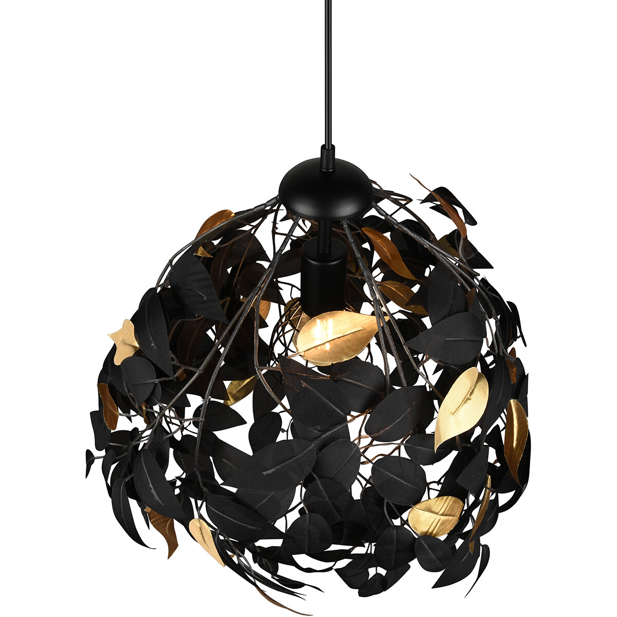 Lustre et suspension LED - Trion Lovy - Douille E27 - 1-lumière - Rond - Mat Noir/Or - Aluminium