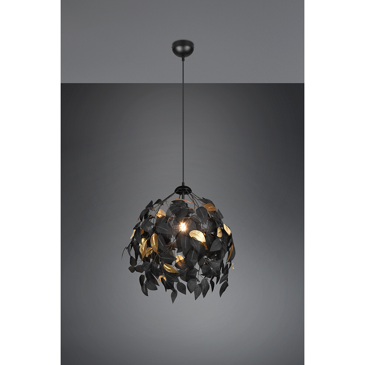 Lustre et suspension LED - Trion Lovy - Douille E27 - 1-lumière - Rond - Mat Noir/Or - Aluminium