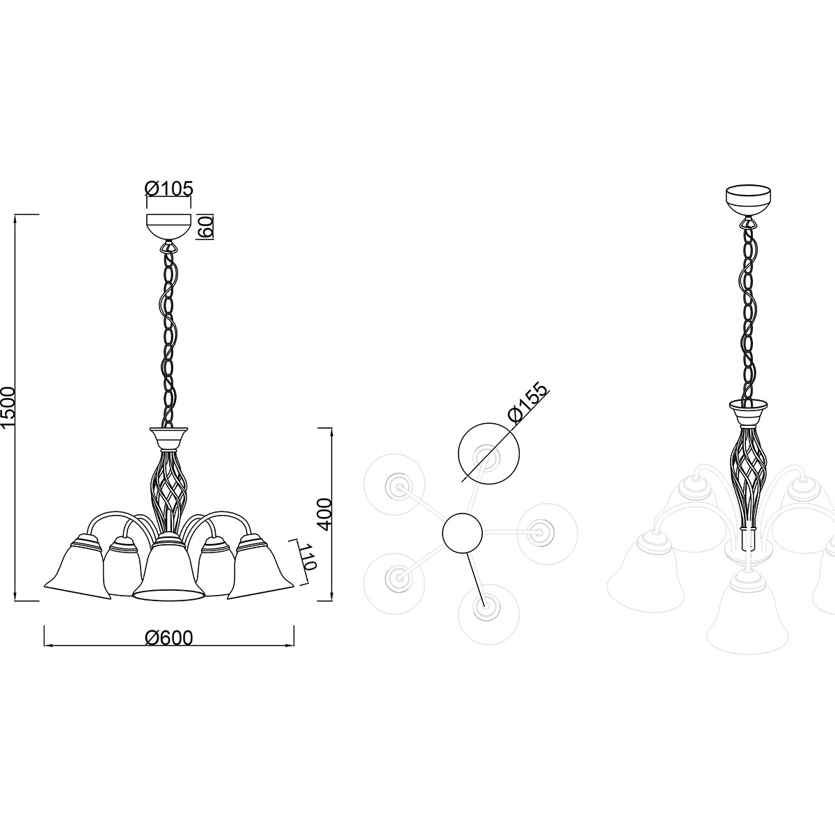 Lustre et suspension LED - Trion Rustina - Douille E14 - 5-lumières - Rond - Couleur Rouille - Aluminium