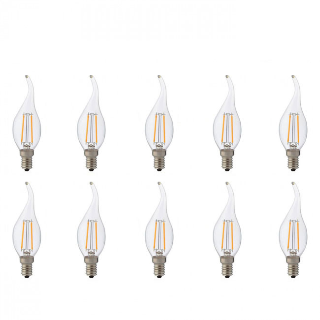 Pack de 10 Lampes LED - Lampe à Bougie - Filament Flame - Douille E14 - 4W - Blanc Chaud 2700K