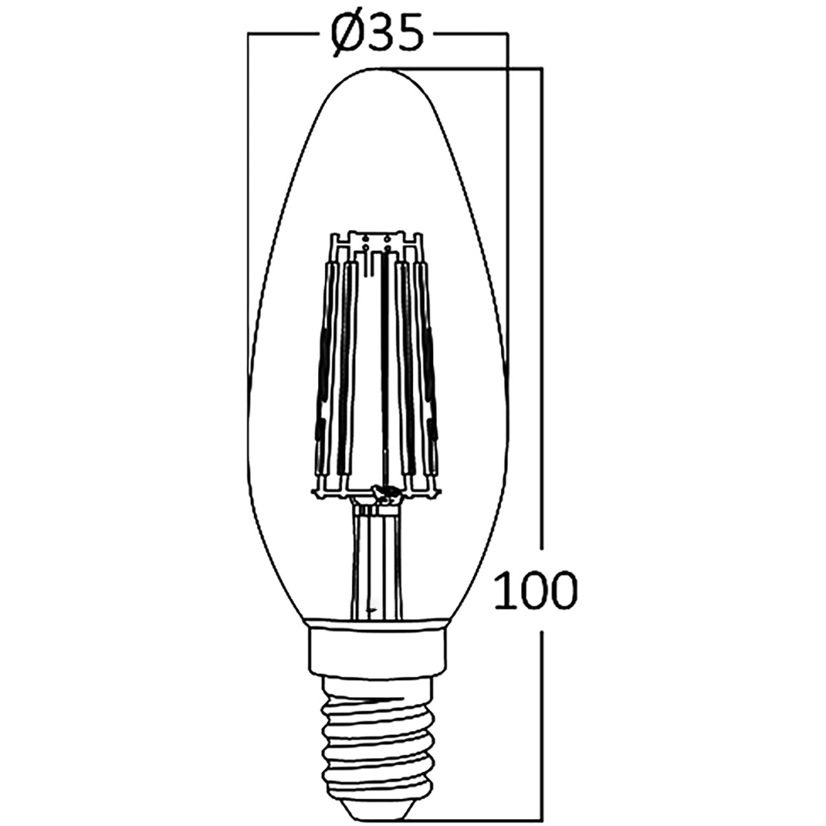 LED Lampe E14 Flamme Filament - Brinton - Ambre 4W 360lm - 822 Blanc Très Chaud 2200K - C35 | Remplace 32W