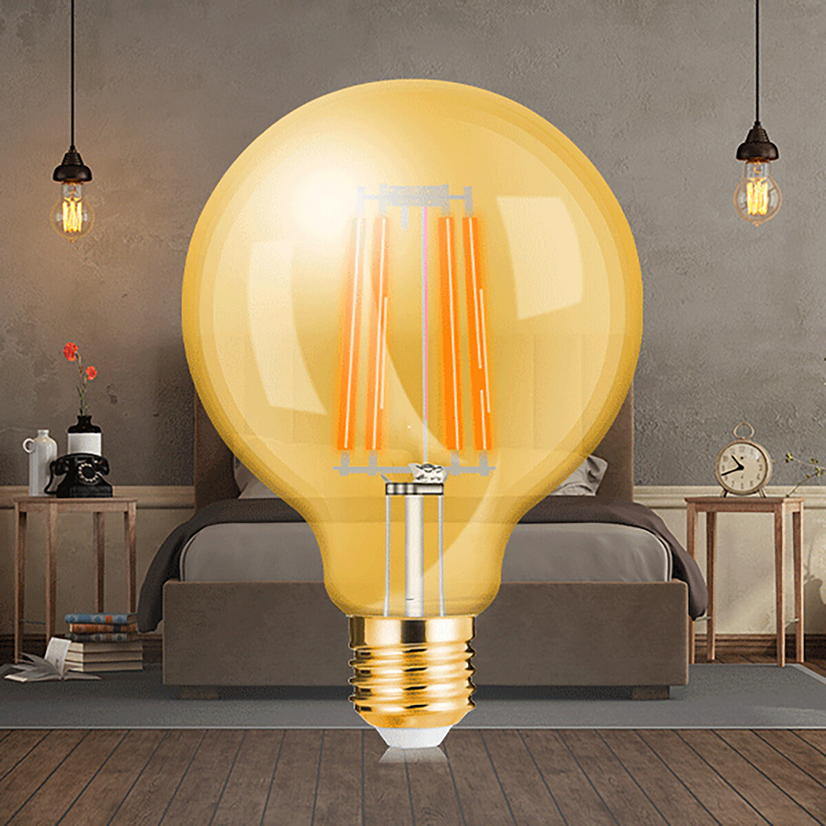 LED Lampe E27 Globe Filament - Brinton - Ambre 6W 540lm - 822 Blanc Très Chaud 2200K - G125 | Remplace 45W