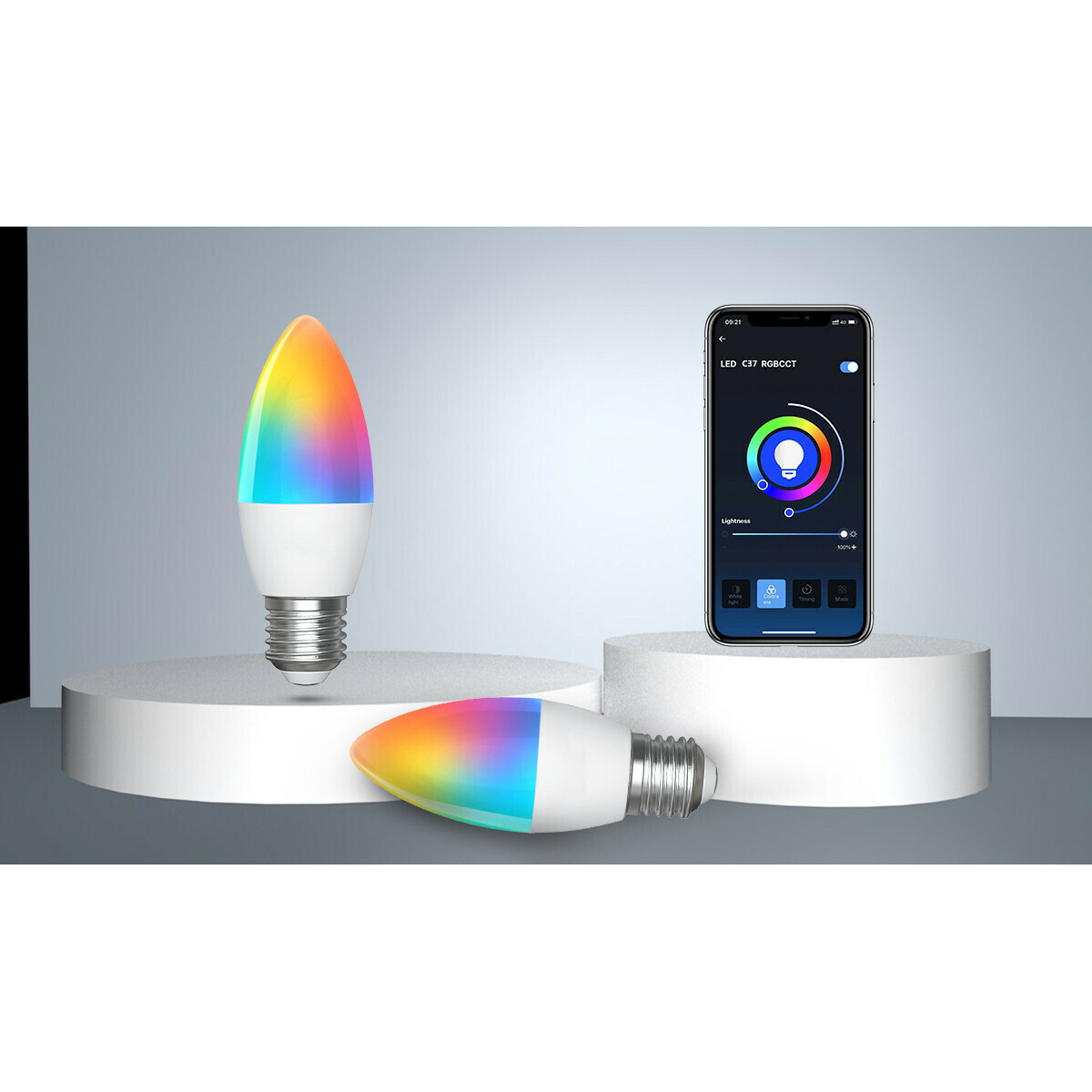 Lampe LED - LED Intelligente - Aigi Exona - Bulb C37 - 7W - Douille E27 - LED Wifi - RGB + Couleur de lumière ajustable - Mat Blanc - Verre