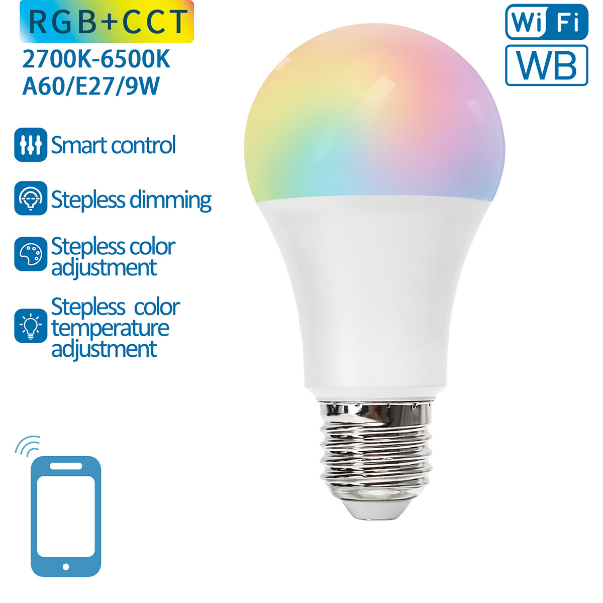 Lampe LED - LED Intelligente - Aigi Lexus - Bulb A60 - 9W - Douille E27 - LED Wifi + Bluetooth - RGB + Couleur de lumière ajustable - Mat Blanc - Plastique