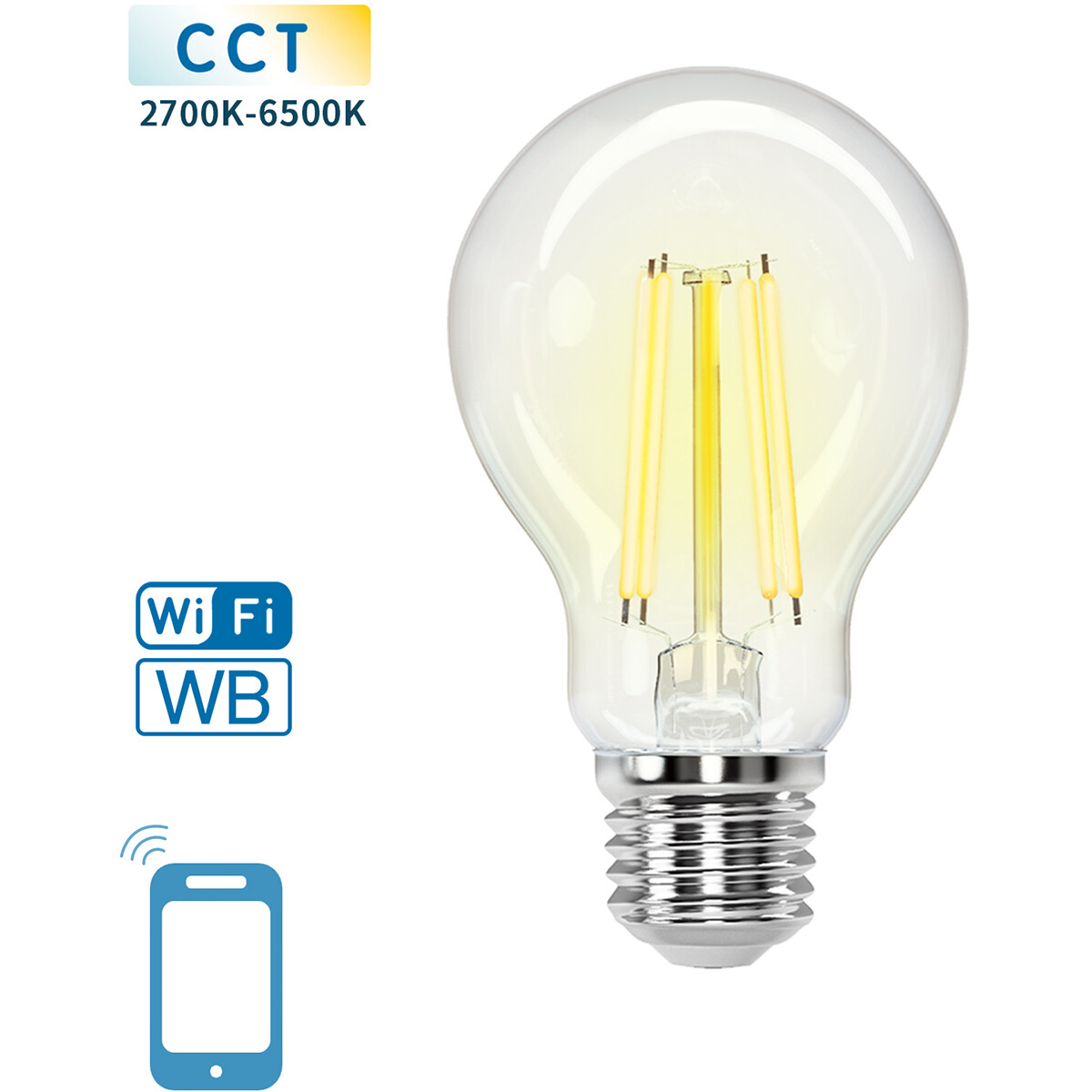 Lampe LED - LED Intelligente - Aigi Rixona - Bulb A60 - 6W - Douille E27 - LED Wifi + Bluetooth - Couleur de lumière ajustable - Transparent Clair - Verre