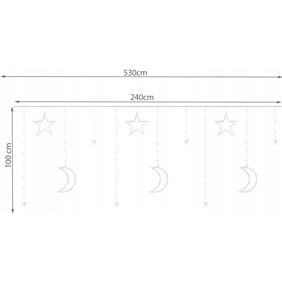 Rideau lumineux LED - Éclairage de Noël - Maxozo Mony - Étoile/Lune - Blanc Chaud - 138 LEDs - 2.5 Mètres - USB - Télécommande - Minuteur