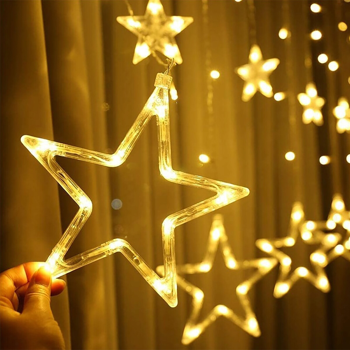 Rideau lumineux LED - Éclairage de Noël - Maxozo Star - Étoile - Blanc Chaud - 150 LEDs - 2.5 Mètres - USB - Télécommande - Minuteur