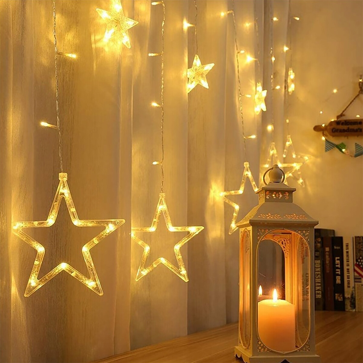 Rideau lumineux LED - Éclairage de Noël - Maxozo Star - Étoile - Blanc Chaud - 150 LEDs - 2.5 Mètres - USB - Télécommande - Minuteur