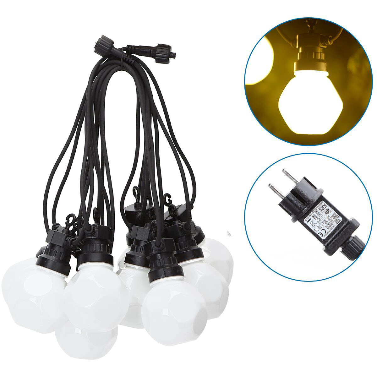 Guirlande lumineuse LED - Aigi Suci - Blanc Chaud 3000K - 6W - 8 Mètres - 10 LED's Blanc - Étanche IP44 - Noir