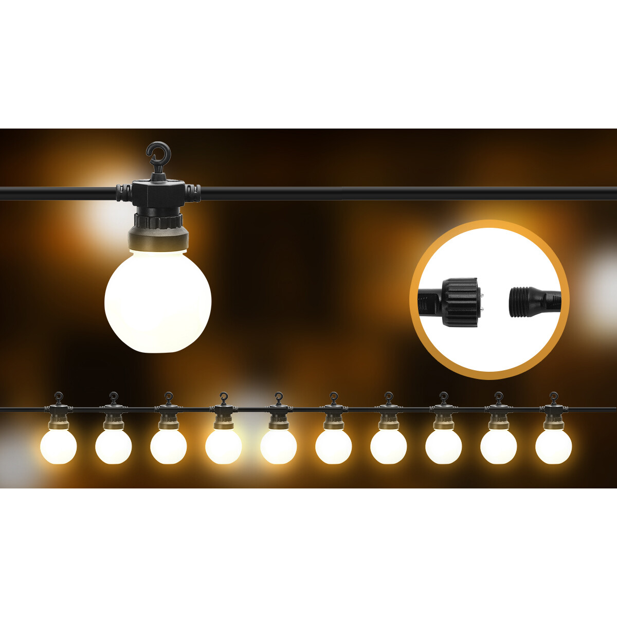 Guirlande lumineuse LED - Aigi Suci - Blanc Chaud 3000K - 6W - 8 Mètres - 10 LED's Blanc - Étanche IP44 - Noir