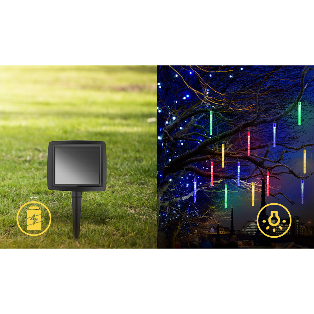 Guirlande lumineuse solaire LED - Capteur Jour/Nuit - Aigi Wivy - 20W - 5.8 Mètres - 20 LED's Multicolores - Étanche IP44 - Noir