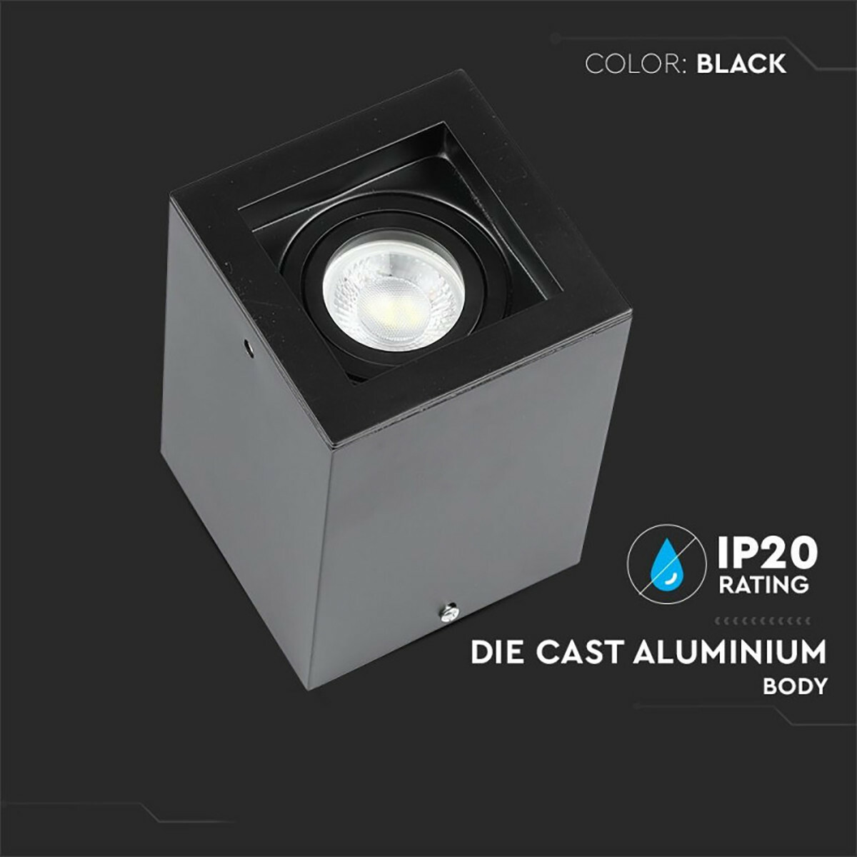 Pack spot encastré LED 10 - Spot de Plafond - Viron Halo - Douille GU10 - Carré - Mat Noir - Aluminium