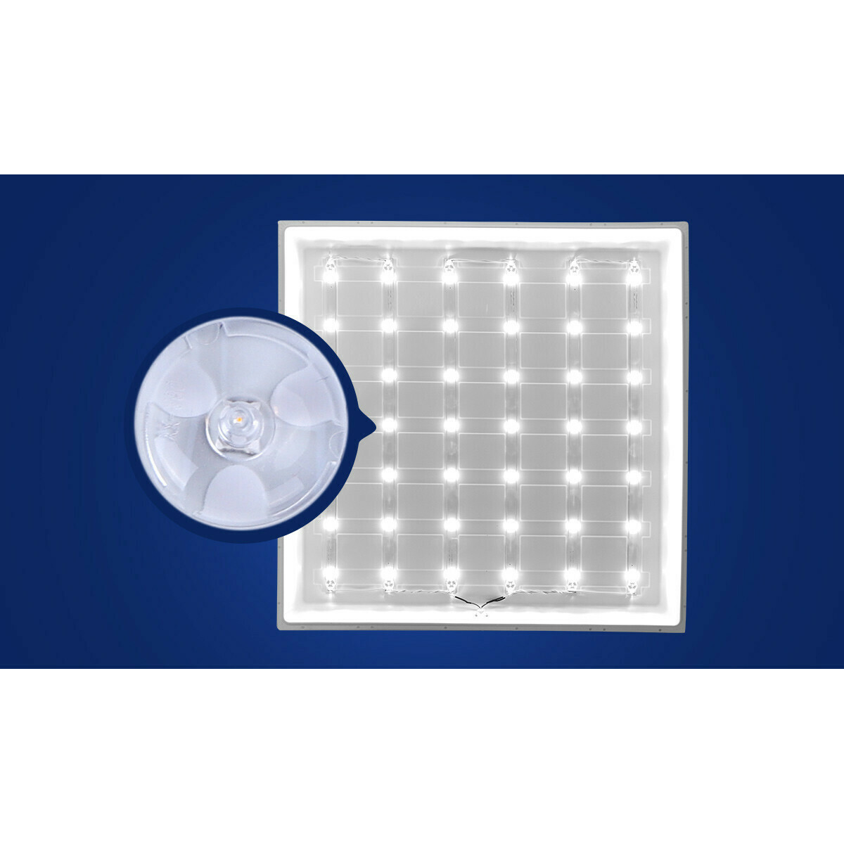 Panneau LED - Aigi Hyron - 62x62 - Blanc Froid 6500K - 40W - Encastré - Carré - Mat Blanc - Aluminium - Sans Scintillement