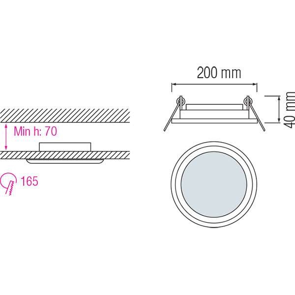 Downlight LED Slim - Rond Encastré 15W - Blanc Chaud 3000K - Mat Blanc Verre - Ø200mm