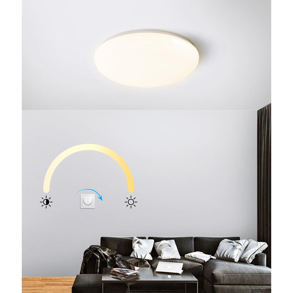 Plafonnier LED - Aigi Dyno - En Saillie Rond 18W - Blanc Froid 6500K - Dimmable - Mat Blanc - Aluminium