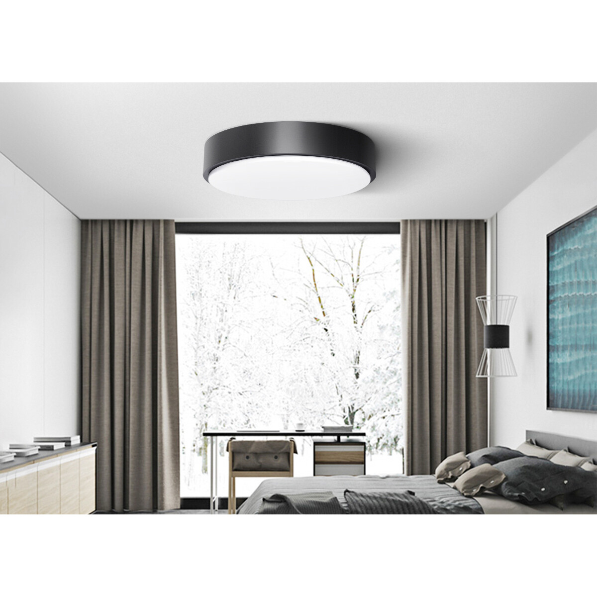 Plafonnier LED - Aigi Santi - En Saillie Rond 12W - Blanc Neutre 4000K - Mat Noir Aluminium